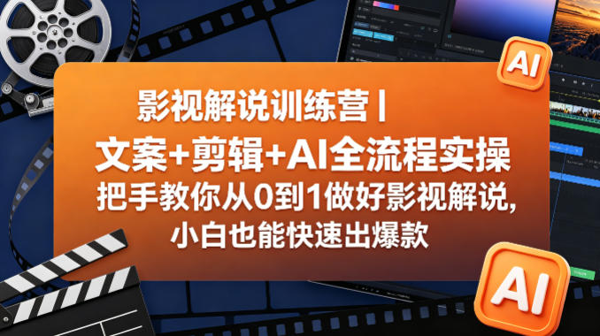 影视解说训练营｜文案+剪辑+AI全流程实操，把手教你从0到1做好影视解说，小白也能快速出爆款-成真网创